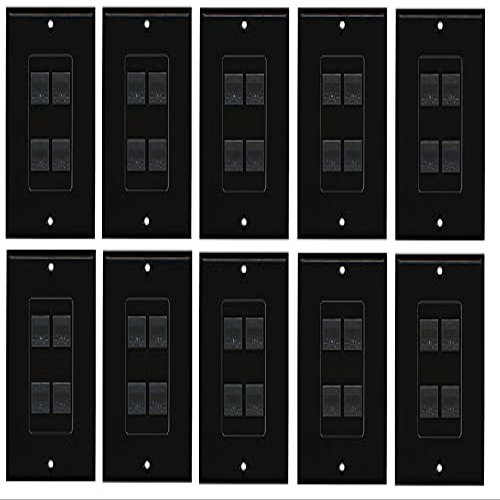 RiteAV Decorative 1 Gang 4 Port Cat5e Ethernet Wall Plate - Black/Black - 10 Pack