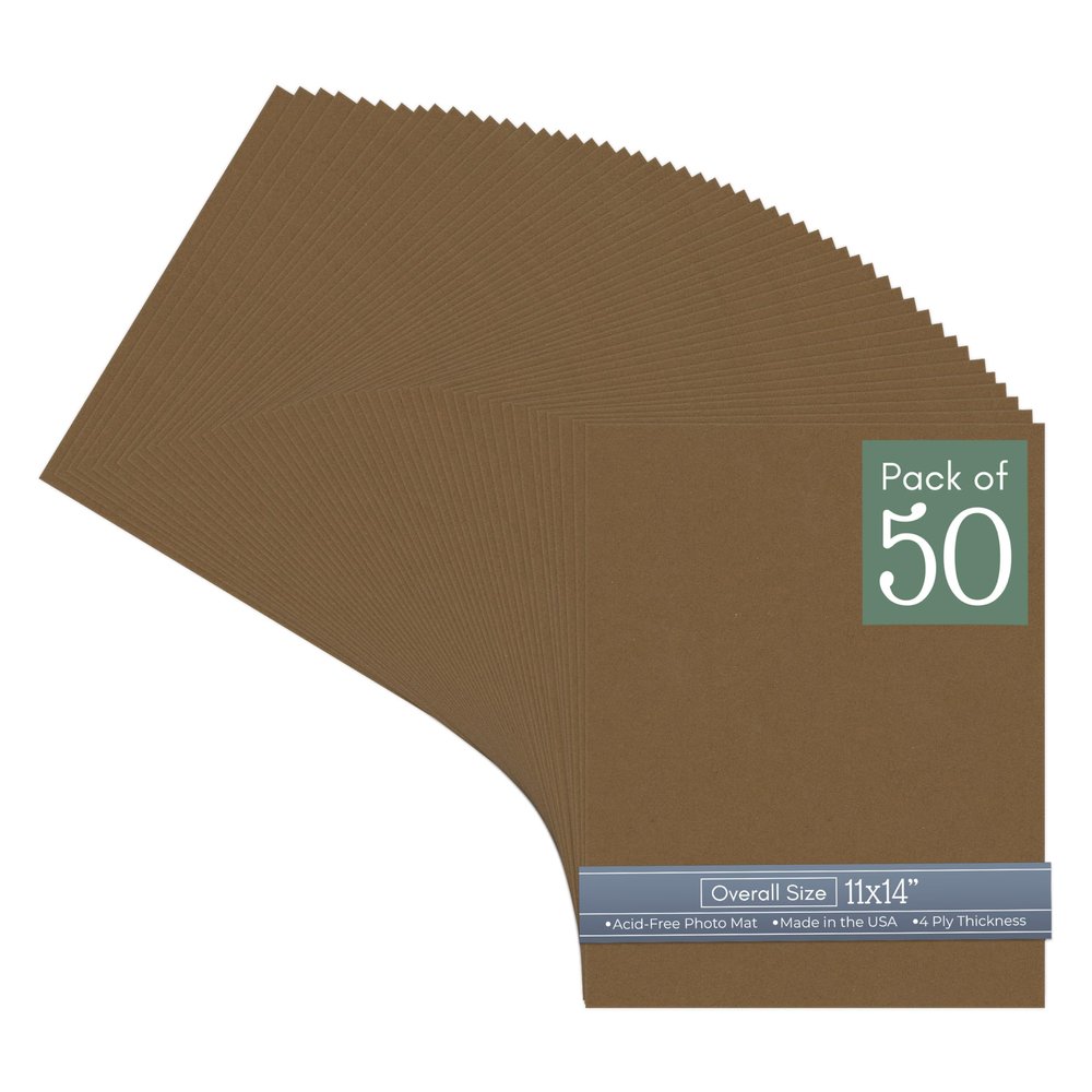CountryArtHouse Aged Oak Acid Free 11x14 Backing Board - Uncut Photo Mat Board - 50 Sheets