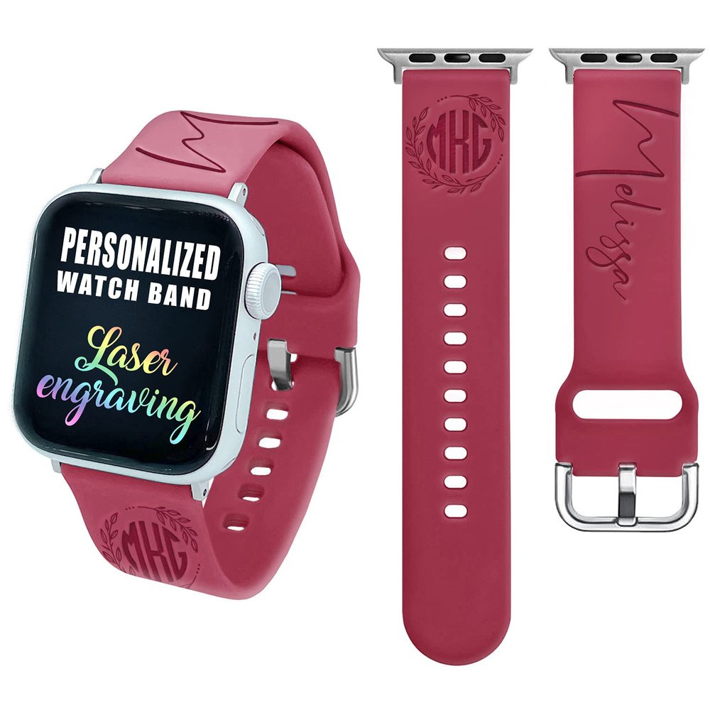 Personalized Bands Compatible with Apple Watch 38mm 40mm 41mm 42mm 44mm 45mm Name Monogram Custom Laser Engraved Gift Soft Silicone Sport Loop Replacement Wrist Strap for iWatch Series 9/8/7/SE/6/5/4