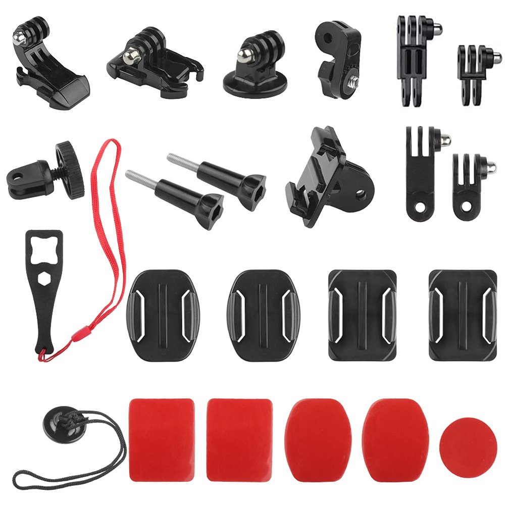 EZESO Essential Skincare Universal Action Camera Accessory Grab Bag with 20 Mounts, J Hook Buckle, Adhesive Sports Camera Accessory Bundle