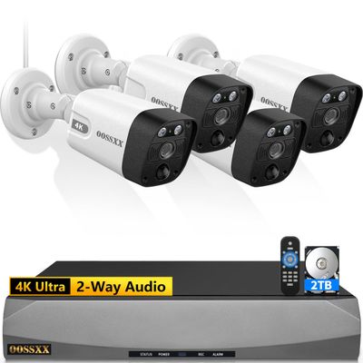 OOSSXX 4K/8.0 Megapixel & 130 Ultra Wide-Angle 2-Way Audio PoE Outdoor Home Security Camera System Wired Outdoor Video Surveillance IP Cameras System
