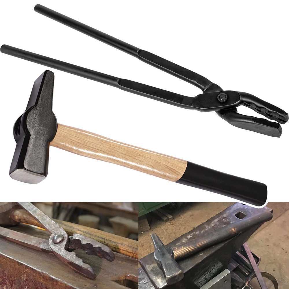 Blacksmith 15 Wolf Jaw Tongs and Hammer Tool Set Essential Tools for Blacksmith Bladesmith Forge