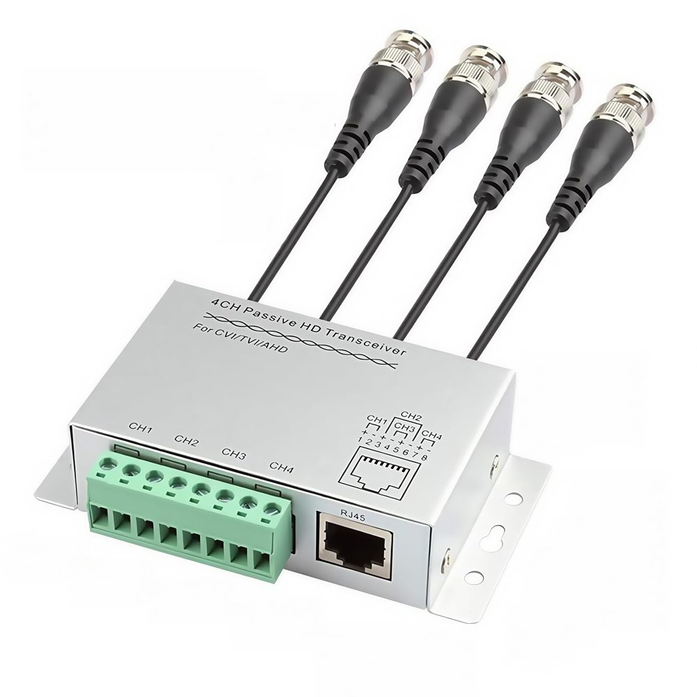 BeElion 4-CH Passive HD Video Balun Transceiver with BNC Cable - BNC to Cat5/6 RJ45 Converter for 720P/1080P HD-CVI/TVI/AHD CCTV Cameras, 1000ft Transmission