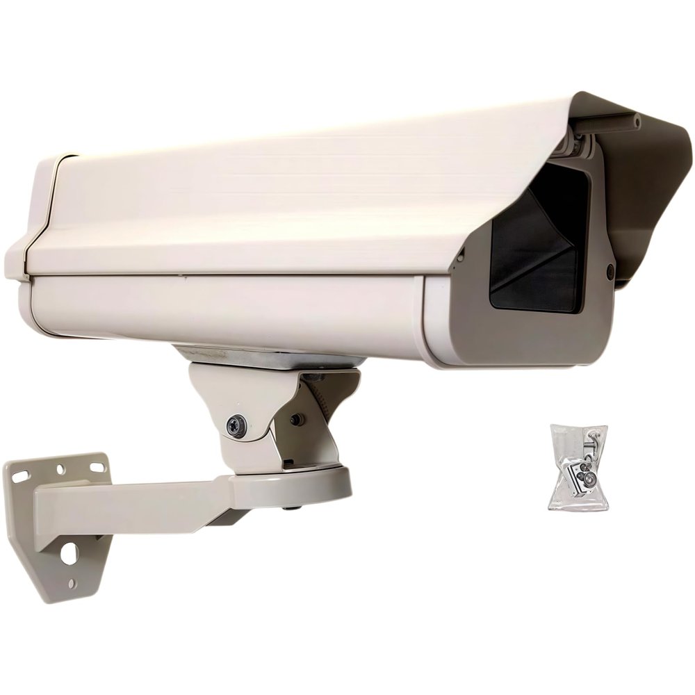 BeElion 2Part in Set Aluminum Weatherproof CCTV Camera Housing with Adjustable Mount Bracket - Heavy Duty Indoor/Outdoor Security Surveillance Box with Lockable Lid & Glass Lens