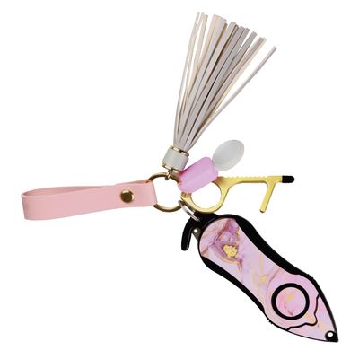Stinger Personal Alarm Keychain Set: Safety Panic Alarm Siren, Seatbelt Cutter, Car Window Breaker, Wristlet Keychain, No Touch Door Opener Tool, Stylus Pen, Pocket Flashlight (Pink Marble)