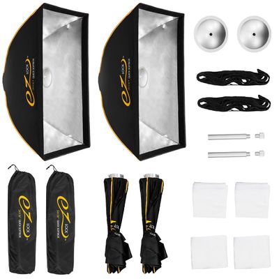 Glow EZ Lock Softbox to Go Kit - Glow EZ Lock 24x36 Quick Strip Rectangular Bowens Mount Softbox Lighting Kit with External and Internal Diffusers, Deflector Disk and Eggcrate Grid, 2-Pack