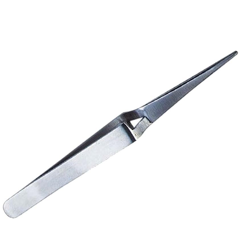 Short Straight Cross Lock Tweezers 4-1/2" Self-Closing Jewelry Stainless Tool