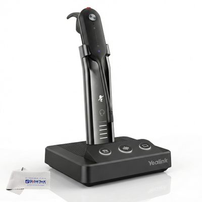 Yealink WH63 Wireless Headset - Seamlessly Switches from Telephone Mode to PC, Noise-Canceling Boom Mic, Charging Stand, Certified for Zoom & Teams, 8 Hours of Talk Time, Global Teck Microfiber
