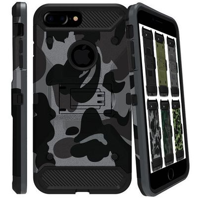 DuraSafe Cases for iPhone 7 Plus iPhone 8 Plus 5.5" [ 2016/2017 ] A1661 A1784 A1785 A1864 A1897 A1898 Military Printed Rugged Heavy Duty Case with Kickstand - Military Gray(Without Holster)
