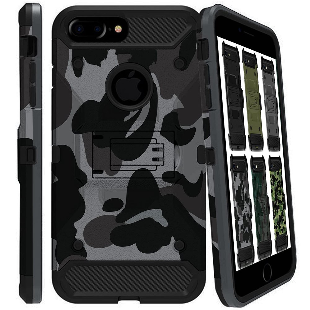 DuraSafe Cases for iPhone 7 Plus iPhone 8 Plus 5.5" [ 2016/2017 ] A1661 A1784 A1785 A1864 A1897 A1898 Military Printed Rugged Heavy Duty Case with Kickstand - Military Gray(Without Holster)