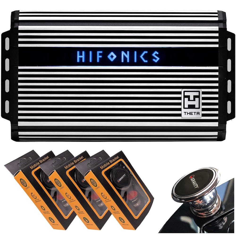 Hifonics ZTH-1525.1D Zeus Theta Compact Mono Channel Car Audio Amplifier (Silver)  Class D Amp, 1500-Watt Built-in Bass Control, Bass Remote Included with 3 Gravity Phone Holder Bundle