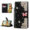 DasKAn for iPod Touch 5/6 / 7 Diamond Flip Case, Bling Rhinestones Pink Butterfly Flowers Design Magnetic Clasp Wallet Stand Protective Phone Cover with Card Slots & Wrist Strap, Black view 1