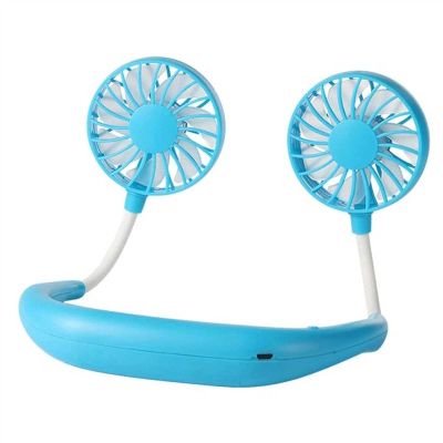 UOOD Portable Neck Fan, Hanging Mini USB Rechargeable Lazy Neckband Fans with Dual Wind Head Fit for Sports or Traveling Low Noise Design (Color : Blue)