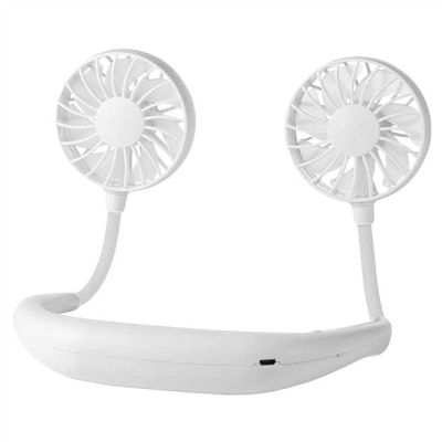UOOD Portable Neck Fan, Hanging Mini USB Rechargeable Lazy Neckband Fans with Dual Wind Head Fit for Sports or Traveling Low Noise Design (Color : White)