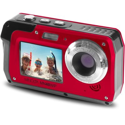 Minolta MN40WP 48MP Waterproof Digital Camera  Dual LCD Screens, 2.7K QHD Video, 16x Digital Zoom, Anti-Shake, Face Detection, 10ft Waterproof (Red)