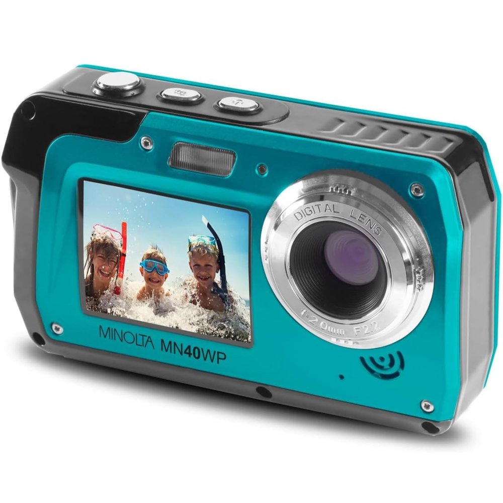Minolta MN40WP 48MP Waterproof Digital Camera  Dual LCD Screens, 2.7K QHD Video, 16x Digital Zoom, Anti-Shake, Face Detection, 10ft Waterproof (Blue)