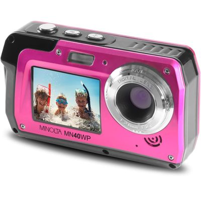 Minolta MN40WP 48MP Waterproof Digital Camera  Dual LCD Screens, 2.7K QHD Video, 16x Digital Zoom, Anti-Shake, Face Detection, 10ft Waterproof (Pink)
