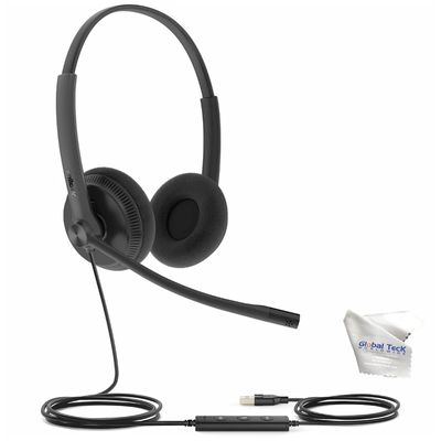 Yealink UH34 Duo UC Lite Wired Headset (USB-C), Connects to Deskphone, PC/Mac, Softphones - Works with Teams, Zoom, RingCentral, 8x8, Vonage, Global Teck Microfiber Included