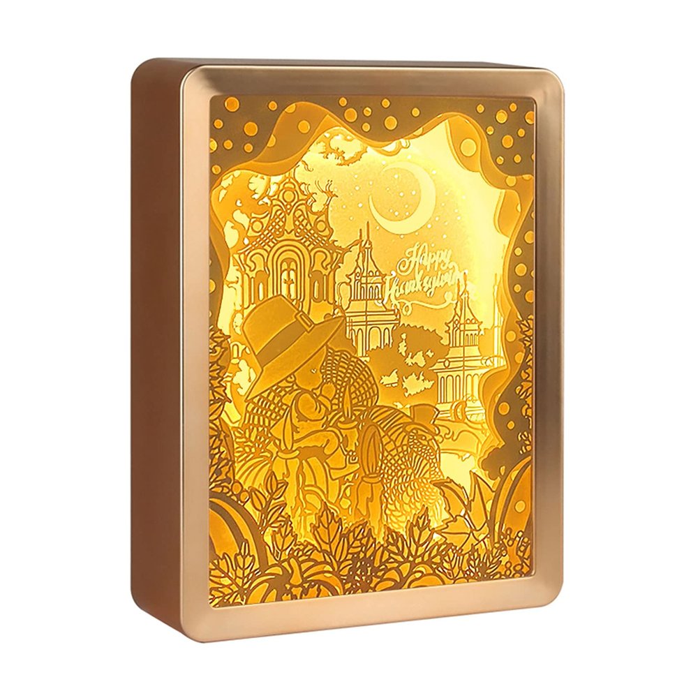 SIWEME 3D Paper Carving Light Boxes Happy Thanksgiving 3D Paper Cut Light Creative Shadow Box Living Room Decor LED Night Light