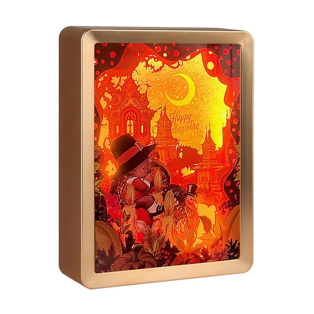 SIWEME 3D Paper Carving Light Boxes Happy Thanksgiving 3D Paper Cut Light Creative Shadow Box Living Room Decor LED Night Light