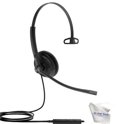 Yealink UH34 Mono UC Lite Wired Headset (USB-C), Connects to Deskphone, PC/Mac, Softphones - Works with Teams, Zoom, RingCentral, 8x8, Vonage, Global Teck Microfiber Included