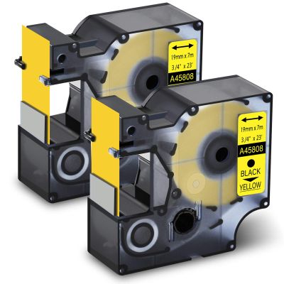 GREENCYCLE Label Maker Tape 45808 S0720880 Compatible for DYMO D1 3/4" (19mm) x 23ft (7m) for LabelManager 360D 420P 450 LMPC II LabelPoint 350 350 LabelWriter 450 Duo (Black on Yellow, 2 Pack)