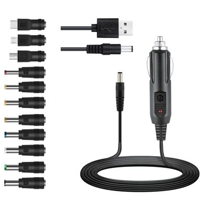 GutReise 12V Car Charger(Max 10A) + 5V DC Power Cable,with 11 Connectors for DVD Player,Camera,GPS,Bluetooth Speakers,Shaver Fans