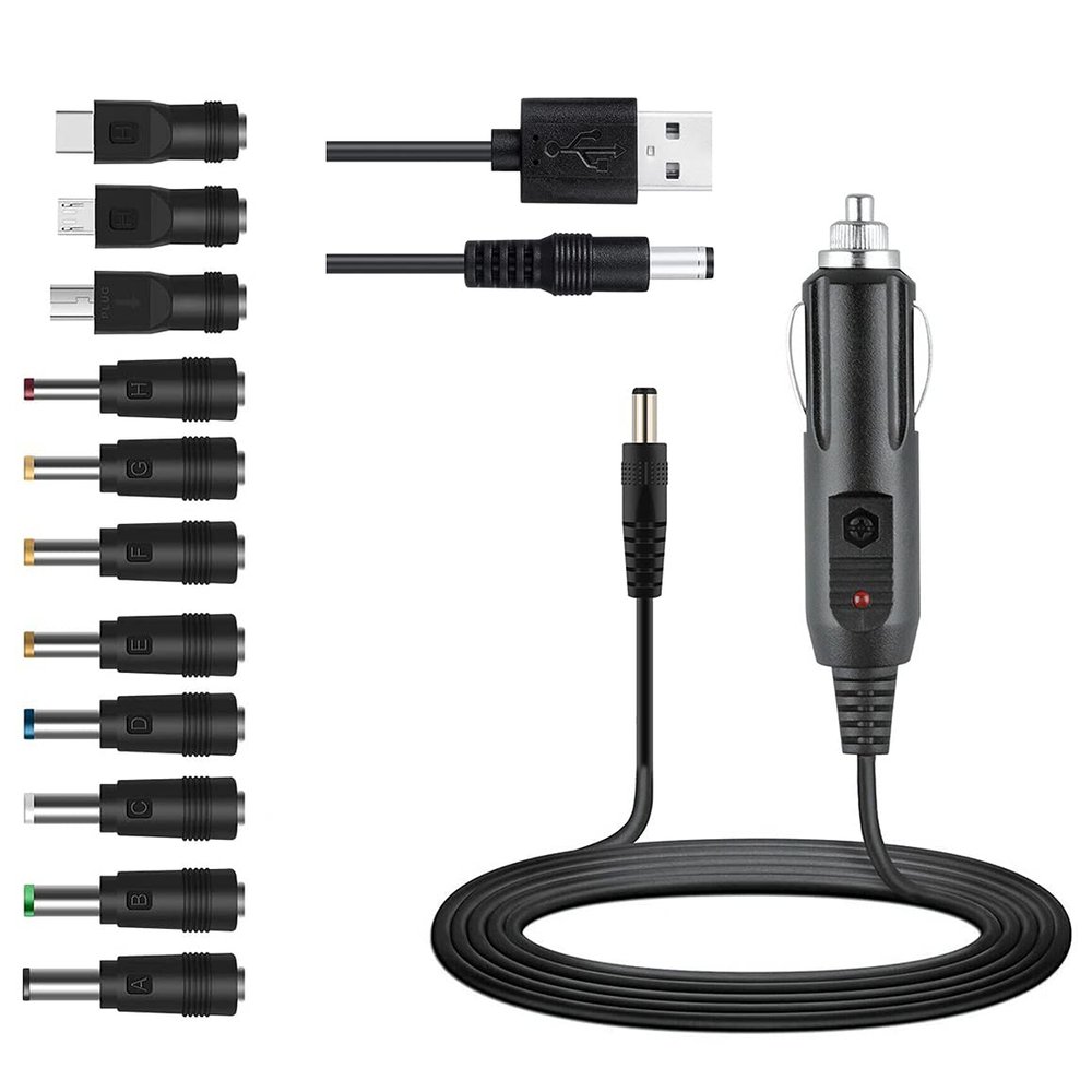 GutReise 12V Car Charger(Max 10A) + 5V DC Power Cable,with 11 Connectors for DVD Player,Camera,GPS,Bluetooth Speakers,Shaver Fans