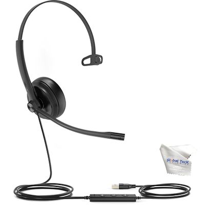 Global Teck Worldwide GTW Yealink UH34 Mono Teams Certified Wired Headset (USB-C), Connects to Deskphone, PC/Mac, Softphones - Works with Teams, Zoom, RingCentral, 8x8, Vonage, Microfiber Included