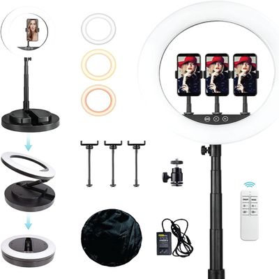 Foto&Tech 14 inch Ring Light Dimmable LED Selfie Ring Light with Telescopic Stand, 3 Phone Holders and Wireless Remote for Camera Smartphone Live Stream Video Make Up Vlog, Photography Lighting Ring