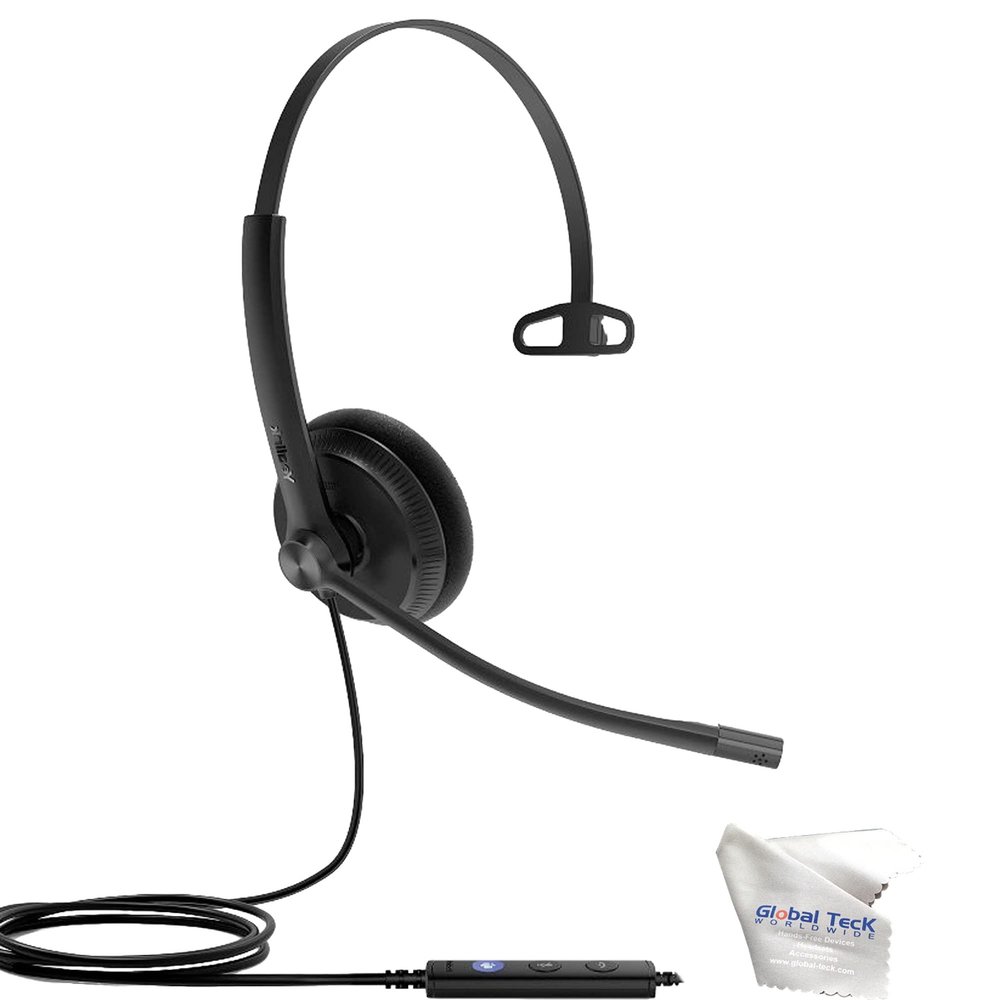 GTW Yealink UH34 Mono Teams Certified Lite Wired Headset (USB-C) , Connects to Deskphone, PC/Mac, Softphones - Works with Teams, Zoom, RingCentral, 8x8, Vonage, Microfiber Included