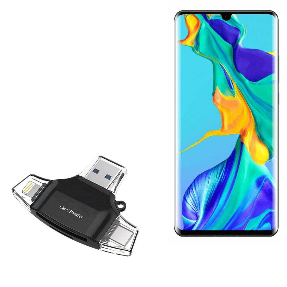 BoxWave Smart Gadget Compatible with Huawei P30 Pro - AllReader SD Card Reader, microSD Card Reader SD Compact USB - Jet Black