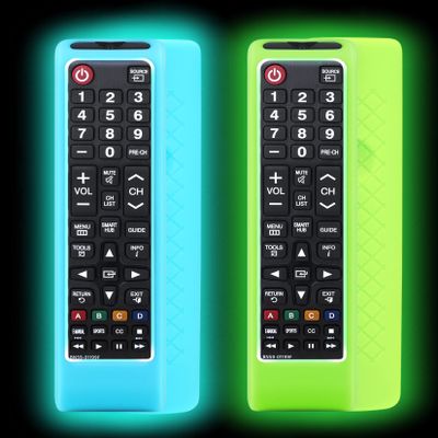 2 Pack Remote case for Samsung Controller, Silicone Cover for BN59-01199F Smart TV Control Skin Sleeve Glow in The Dark Green and Sky