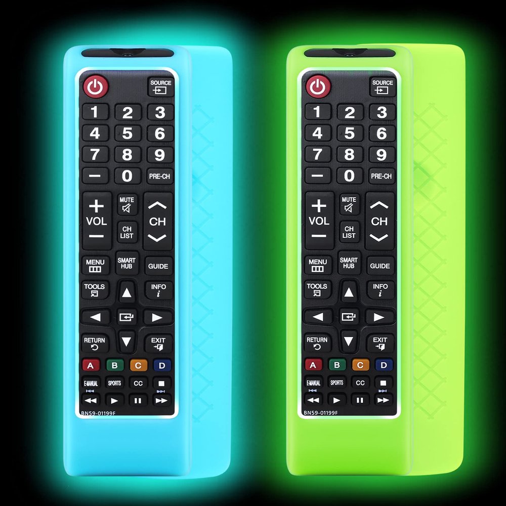 2 Pack Remote case for Samsung Controller, Silicone Cover for BN59-01199F Smart TV Control Skin Sleeve Glow in The Dark Green and Sky