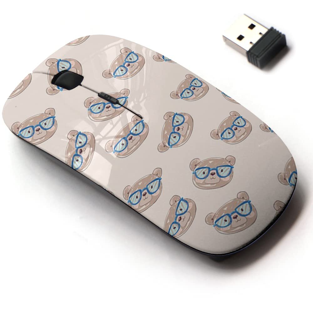CJCBROES 2.4G Wireless Mouse with Cute Pattern Design for All Laptops and Desktops with Nano Receiver - Cute Bear Sketch