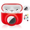 2 in 1 Protective Case for Apple AirPods Pro Air Tag Holder Combo, Soft Silicone Airpods Pro AirTag Case with 2 PCS Screen Protector, Anti-Scratch Anti-Fall Anti-Lost (Red) view 1