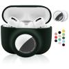 2 in 1 Protective Case For Apple AirPods Pro Air Tag Holder Combo, Soft Silicone Airpods Pro AirTag Case with 2 PCS Screen Protector, Anti-Scratch Anti-Fall Anti-Lost Shockproof Durable(BlackishGreen) view 1