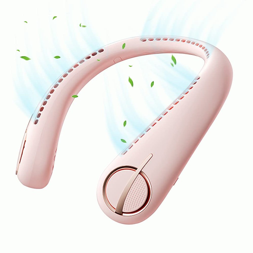 Bladeless Neck Hanging Fan Portable, Negative Ion Neckband Fan Leafless, Mini Cooling Fan USB Hands Free with 3 Speeds, Air Cooler Personal for Sport Outdoor Traveling Summer Gift Pink
