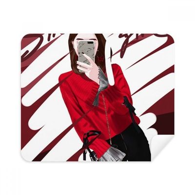Smart Girl Figure Art Design Illustration Cleaning Cloth Screen Cleaner 2pcs Suede Fabric