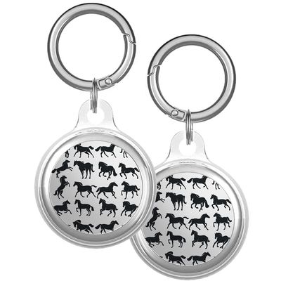 XtremePads Case, Compatible with Apple Airtags Finder - Protective Soft TPU Keychain Cover, for Pets, Bags, Keys ( Horses Silhouettes On Grey )