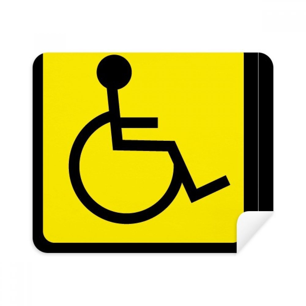 Warning Symbol Yellow Black Disabled Person Square Cleaning Cloth Screen Cleaner 2pcs Suede Fabric