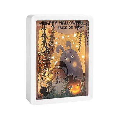 RSLIPIN 3D Paper Carving Lamp LED Night Light Desk Lamp Bedside Lamp Children's Room Decoration Christmas Party Gifts (Trick or treaters - White)