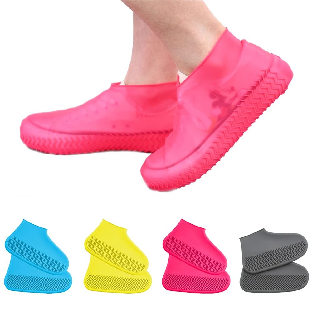 ZHome Water-Proof Silicone Shoe Covers, Reusable Foldable Not-Slip Rain Shoe Covers,Shoe Protectors Overshoes Rain Galoshes for Kids,Men and Women Pink S(8.2in)