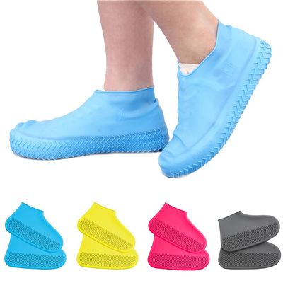 ZHome Water-Proof Silicone Shoe Covers, Reusable Foldable Not-Slip Rain Shoe Covers,Shoe Protectors Overshoes Rain Galoshes for Kids,Men and Women Blue S(8.2in)