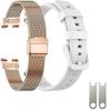 EANWireless Compatible for Garmin Lily Band, Milanese Stainless Steel +Silicone Sport Strap Replacement Silm Accessory for Women's Smartwatch,Rose Gold+White view 2