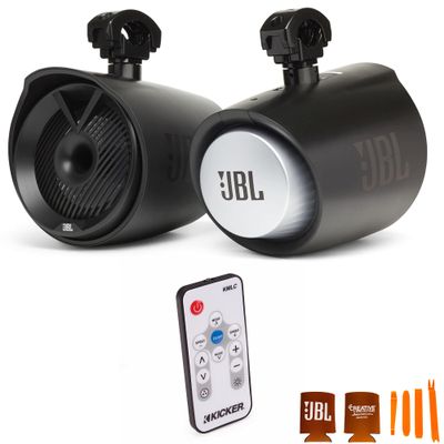 JBL MT8HLB 8" 2-Way Marine Tower Speaker with 1" Tweeter Black & Kicker 41KMLC RGB LED Lighting Controller
