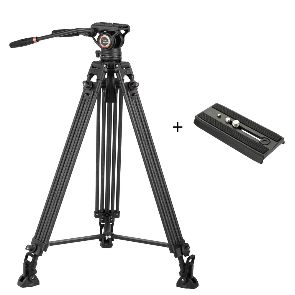 Cayer BV25LH Video Tripod System, Carbon Fiber Professional Heavy Duty Camera Tripod Kit, with a Quick Release Plate