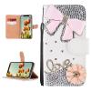 DasKAn for iPod Touch 5/6 / 7 Diamond Flip Case, Bling Rhinestones Pink Bowknot Love Flower Design Magnetic Clasp Wallet Stand Protective Phone Cover with Card Slots & Wrist Strap, White view 1