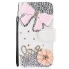 DasKAn for iPod Touch 5/6 / 7 Diamond Flip Case, Bling Rhinestones Pink Bowknot Love Flower Design Magnetic Clasp Wallet Stand Protective Phone Cover with Card Slots & Wrist Strap, White view 4