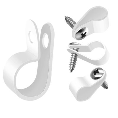mankk 50PCS 1/2 Inch Rope Light Clips P-Style Mounting Clips Plastic Cable Clamps with Compatible Stainless Steel Pan Head Phillips Screws for Wire Management M-030-W-LS